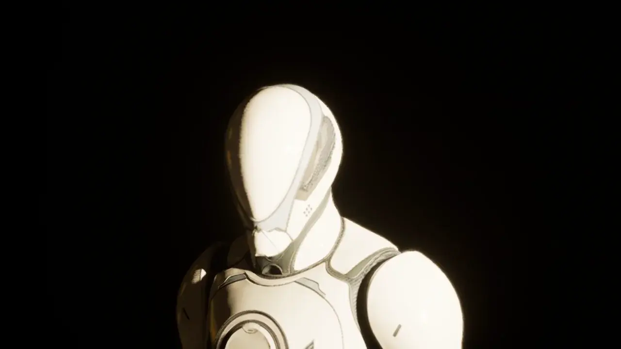 Staging in Unreal Engine: a mannequin's head and shoulders in close-up, in the dark