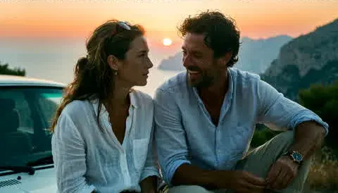 9. Leo and Maya on the bonnet at sunset