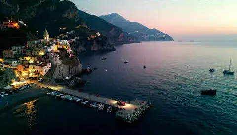 11. Village lights at dusk, from a drone